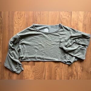 Free People Cropped Slouchy Olive Green Sweatshirt- Size M